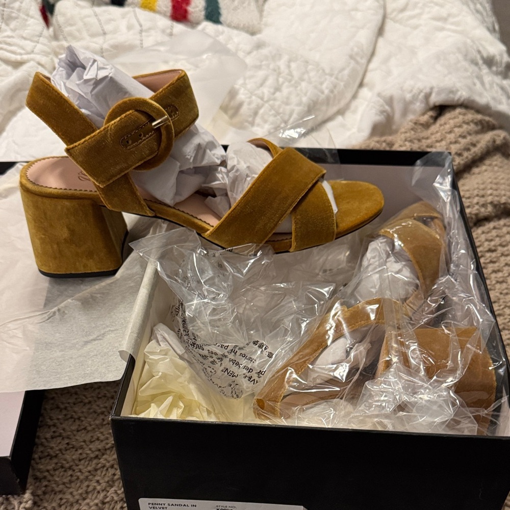J. Crew Vintage Mustard Block Heel Sandals